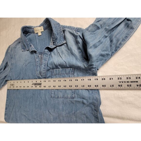 Cloth & Stone Womens Medium Chambray Long Sleeve Popover Shirt Top Blue Casual - Picture 7 of 8